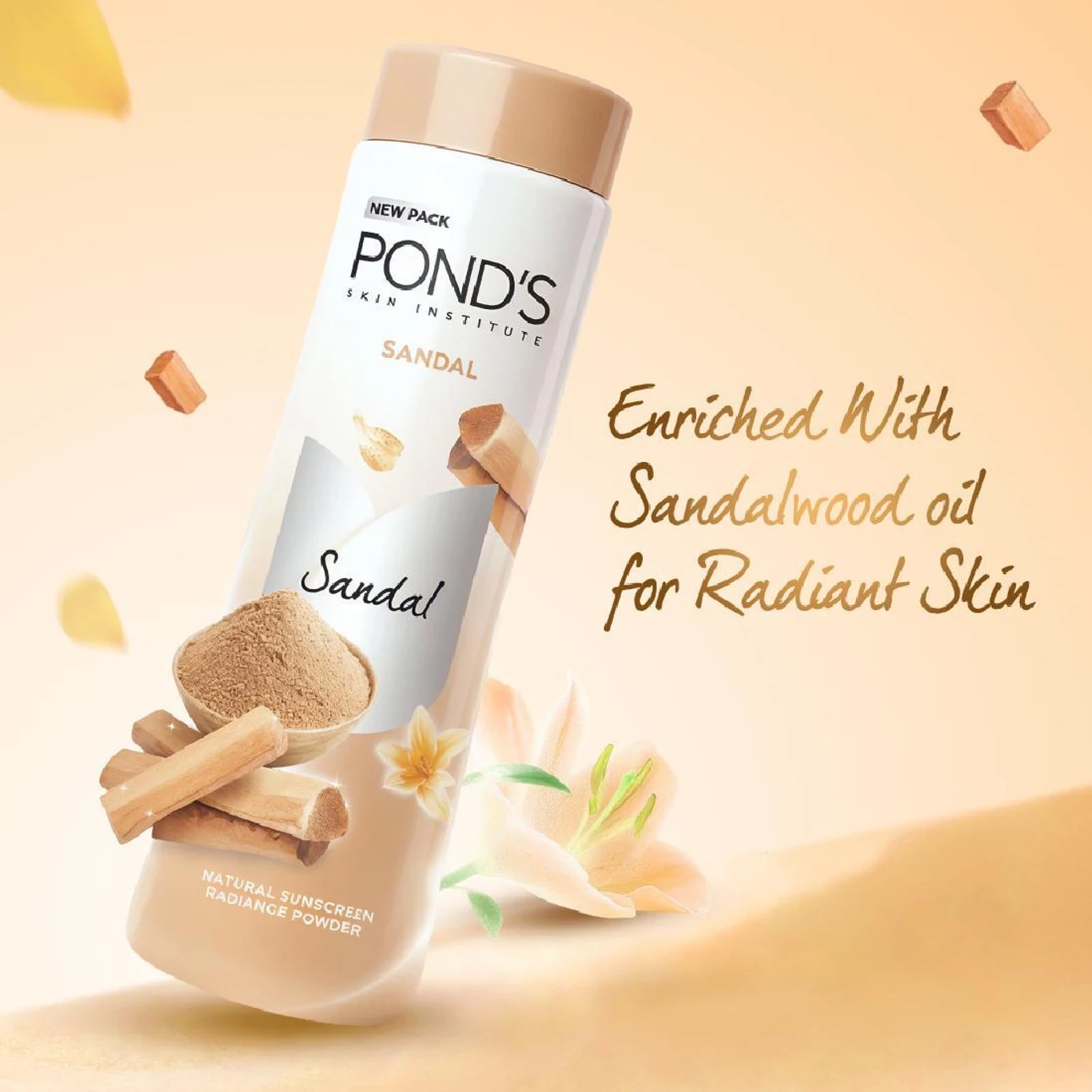 Ponds Sandal Radiance Talcum Powder Natural Sunscreen
